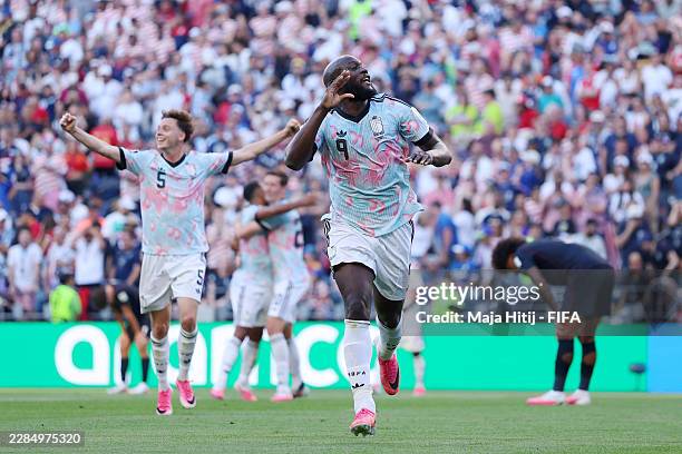 Romelu Lukaku of Belgium celebrates scoring his team's fourth goal during the FIFA World Cup 2026 Round of 16 match between USA and Belgium at...
