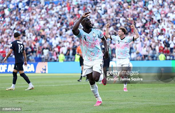 Romelu Lukaku of Belgium celebrates scoring his team's fourth goal during the FIFA World Cup 2026 Round of 16 match between USA and Belgium at...