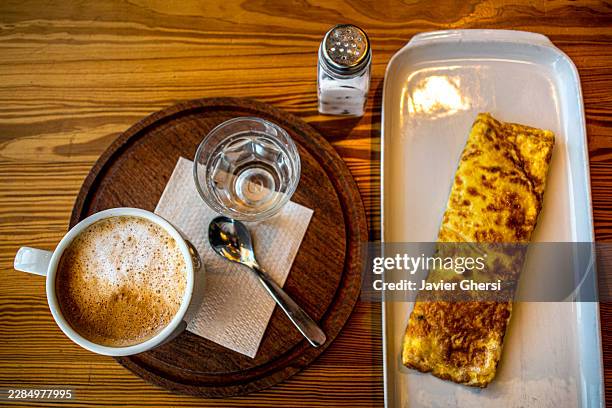 cup of coffee with milk and omelet. latte. american breakfast. - egg white omelet stock pictures, royalty-free photos & images