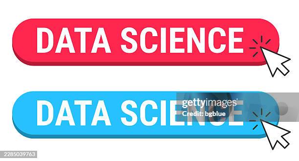 data science - red and blue buttons with cursor on white background - data science stock illustrations