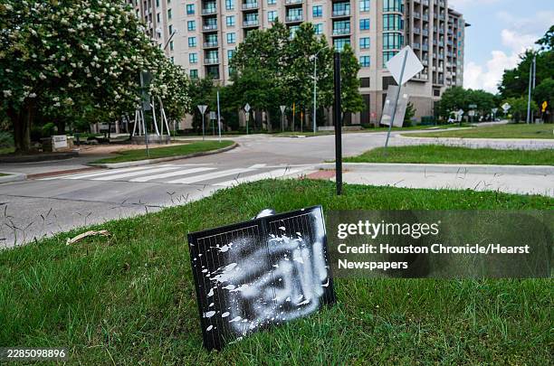 Vandalized Flock camera near Washington Avenue and Westcott is photographed in Houston, Tuesday, July 7, 2026.