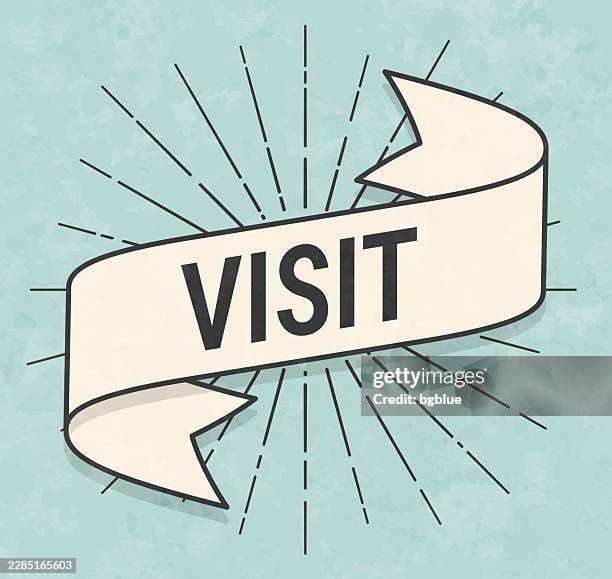 visit - banner in retro vintage style - old textured paper - visitor badge stock illustrations