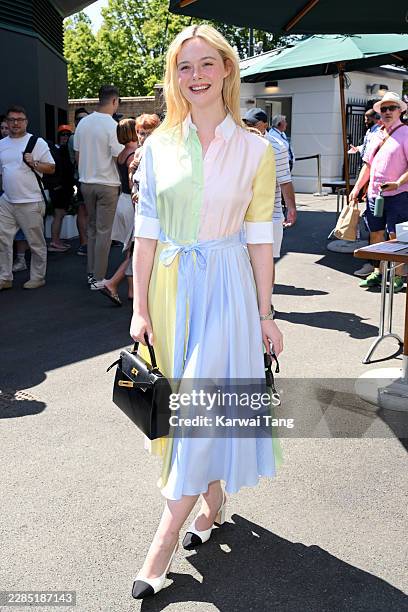 Elle Fanning during day ten of the 2026 Wimbledon Tennis Championships at the All England Lawn Tennis and Croquet Club on July 08, 2026 in London,...