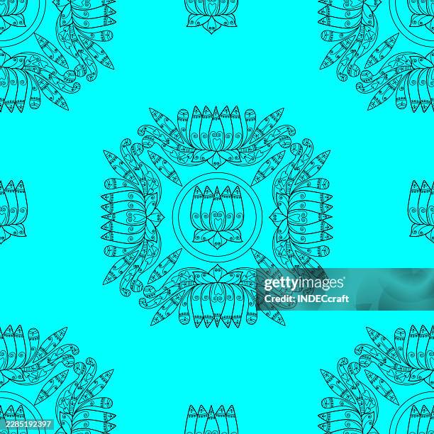 lotus mandala design seamless pattern - lotus leaf background stock illustrations