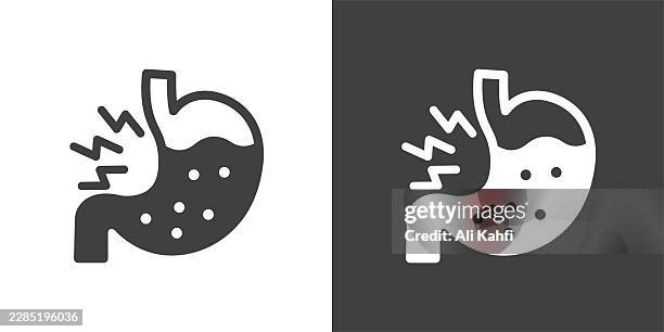bloating glyph solid icon. solid icon that can be applied anywhere, simple, pixel perfect and modern style - endoscopy stock illustrations