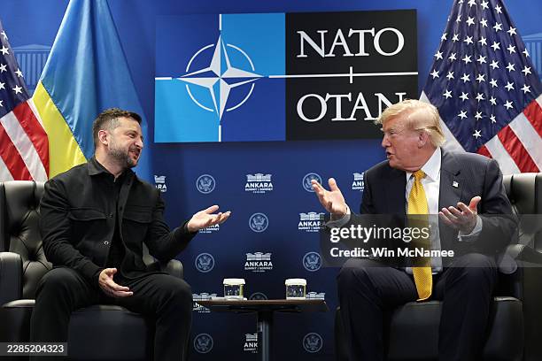 President Donald Trump meets with Volodymyr Zelenskyy, President of Ukraine for bilateral talks at Beştepe Presidential Compound during the NATO...
