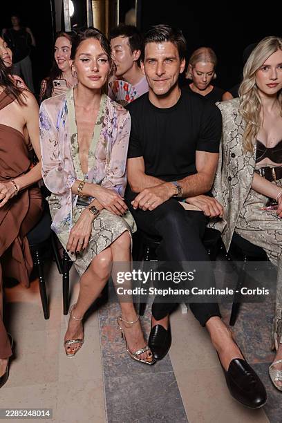 Olivia Palermo and Johannes Huebl attend the Elie Saab Haute Couture Fall/Winter 2026/2027 show as part of Paris Fashion Week on July 08, 2026 in...