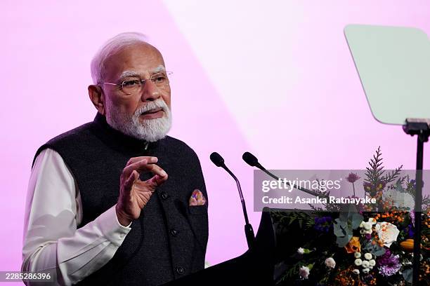 India's Prime Minister Narendra Modi speaks during the Australia-India Economic Roadmap Business Reception on July 09, 2026 in Melbourne, Australia....