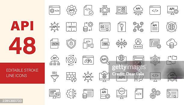 api icon set. application programming interface icon collection. editable line icons. vector illustration. - application programming interface stock illustrations