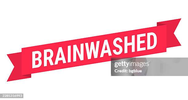 brainwashed - red banner on white background - cult stock illustrations