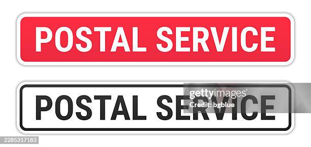 postal service - red and black labels on white background - postman stock illustrations