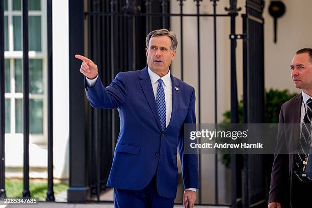 Director John Ratcliffe exits the West Wing at the conclusion of a Freedom 250 Grand Prix showcase on West Executive Avenue between the West Wing of...