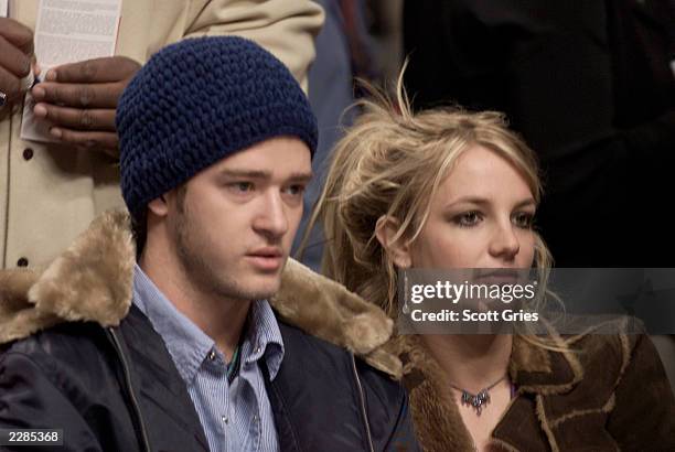 Justin Timberlake and Britney Spears at the "NBA All-Star Game" at the First Union Center in Philadelphia, Pa. 2/10/02 Photo by Scott...