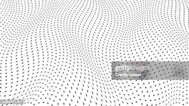 black and white field of tiny triangular marks forming flowing wave-like contours across a bright background. - low contrast stock illustrations