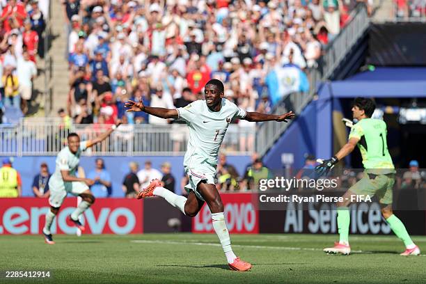 Ousmane Dembele of France celebrates scoring his team's second goal during the FIFA World Cup 2026 Quarter Final match between France and Morocco at...