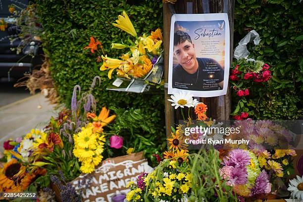 Makeshift memorial is seen a day after a man was fatally shot by U.S. Immigration and Customs Enforcement agents, on July 14, 2026 in Biddeford,...