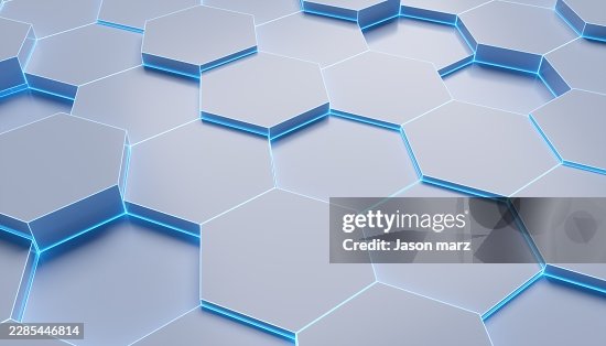 3D Rendered Abstract Hexagonal Panel Pattern with Blue Glow 3D Rendered Abstract Hexagonal Panel Pattern with Blue Glow