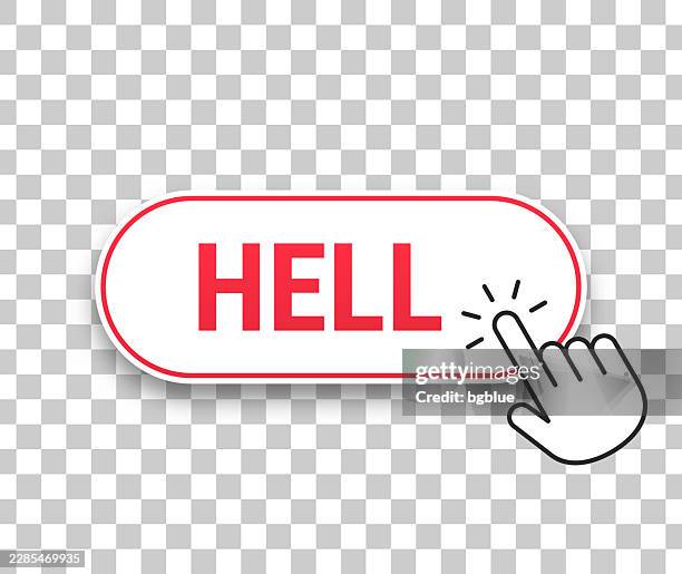 hell - 3d click web button with hand cursor on blank background - 3d button logo stock illustrations