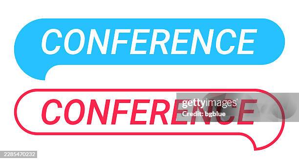 conference - blue and red speech bubble on white background - press conference table stock illustrations