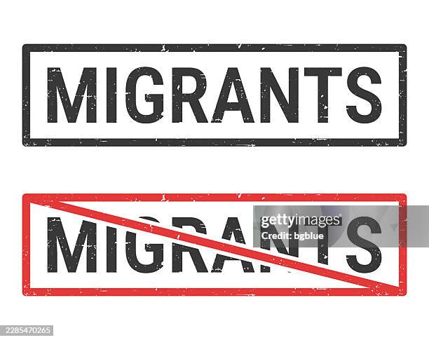 migrants - rubber stamps with crossed out stamp on white background - asylum stock illustrations