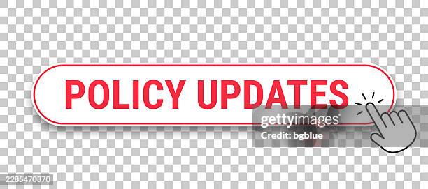 policy updates - 3d click web button with hand cursor on blank background - regulatory update stock illustrations