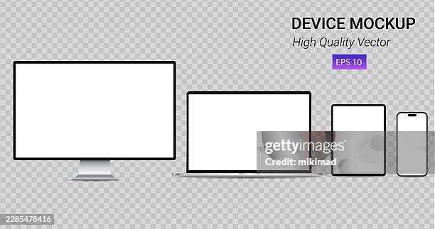 device mockup set. high quality vector illustration - laptop isolated stock illustrations