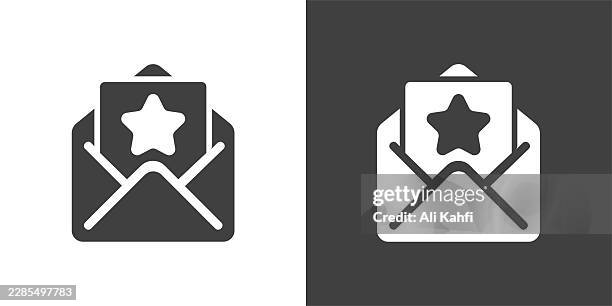 starred email glyph solid icon. solid icon that can be applied anywhere, simple, pixel perfect and modern style. - practical magic stock illustrations