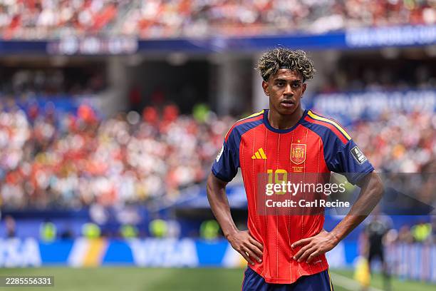 Lamine Yamal of Spain looks on during the FIFA World Cup 2026 Quarter Final match between Spain and Belgium at Los Angeles Stadium on July 10, 2026...