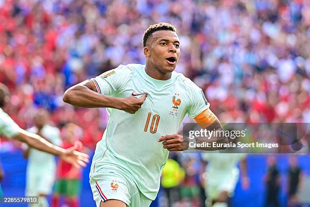 Kylian Mbappe of France celebrates his goal during the FIFA World Cup 2026 Quarter Final match between France and Morocco at Boston Stadium on July...