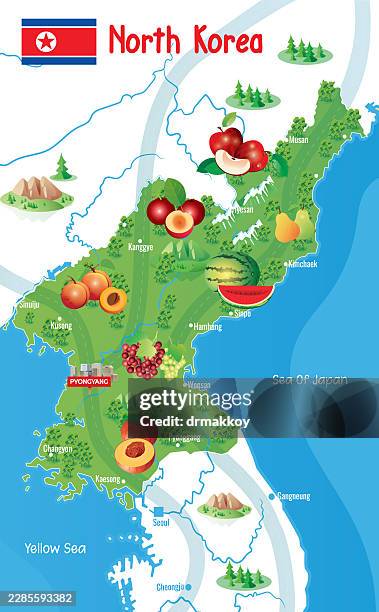 north korea fruit map - apple maps stock illustrations