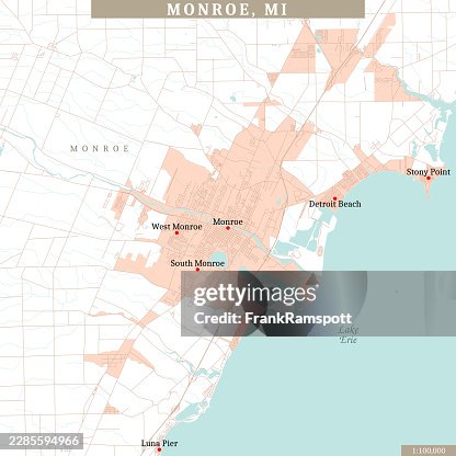 Monroe MI Area 100K Vector Road Map Beige Monroe MI Area 100K Vector Road Map Beige