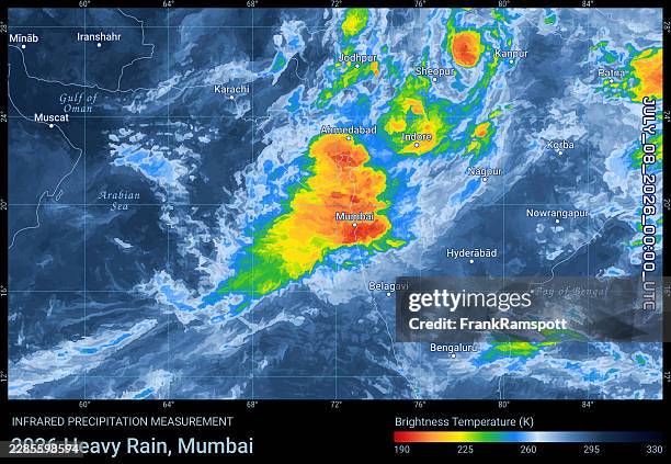 heavy rain 20260708 00utc black rain map mumbai - gujarat stock illustrations
