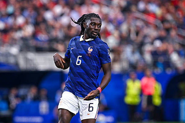 France's Manu KONE during the 2026 FIFA World Cup - Semi Final match between France and Spain at AT&T Stadium on July 14, 2026 in Arlington, Texas.