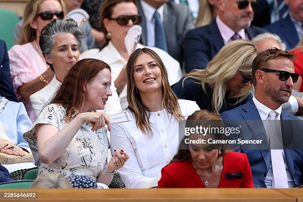 Maria Sharapova attends the Royal Box on day thirteen of The Championships Wimbledon 2026 at All England Lawn Tennis and Croquet Club on July 11,...