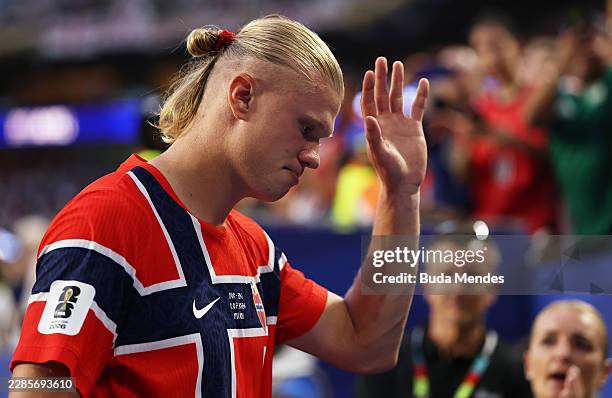 Erling Haaland of Norway reacts after the 1-2 loss during the FIFA World Cup 2026 Quarter Final match between Norway and England at Miami Stadium on...