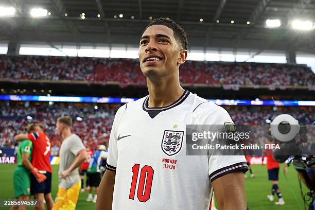Jude Bellingham of England celebrates after the 2-1 victory during the FIFA World Cup 2026 Quarter Final match between Norway and England at Miami...