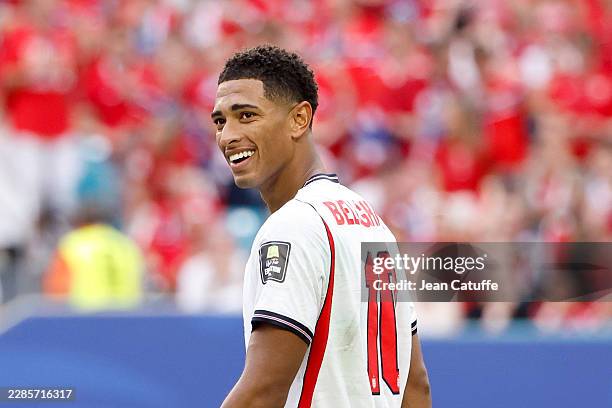 Jude Bellingham of England celebrates his second goal during the FIFA World Cup 2026 Quarter Final football match between Norway and England at Miami...