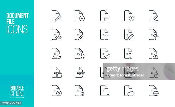 document file line icon set editable stroke - folder icon stock illustrations