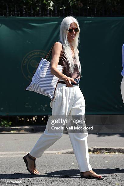 Sarah Harr attends day fourteen of the 2026 Wimbledon Tennis Championships at All England Lawn Tennis and Croquet Club on July 12, 2026 in London,...