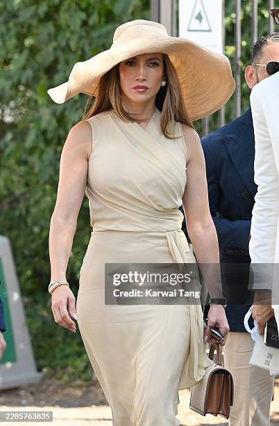 Jennifer Lopez, wearing Ralph Lauren, attends day fourteen of the 2026 Wimbledon Tennis Championships at the All England Lawn Tennis and Croquet Club...