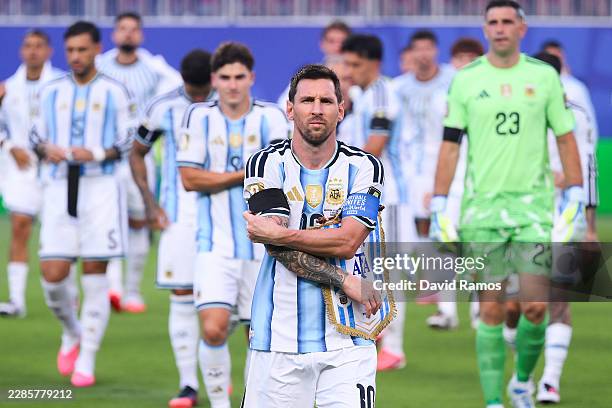 Lionel Messi of Argentina looks on during the FIFA World Cup 2026 Quarter Final match between Argentina and Switzerland at Kansas City Stadium on...