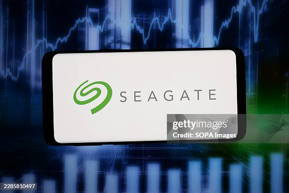 In this photo illustration, the logo of company Seagate In this photo illustration, the logo of company Seagate