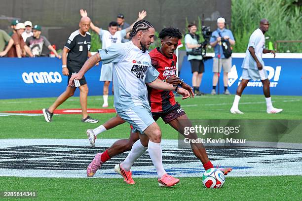 Séan Garnier and IShowSpeed play in the YouTube FIFA Creator Cup at Wollman Rink in Central Park on July 12, 2026 in New York City.