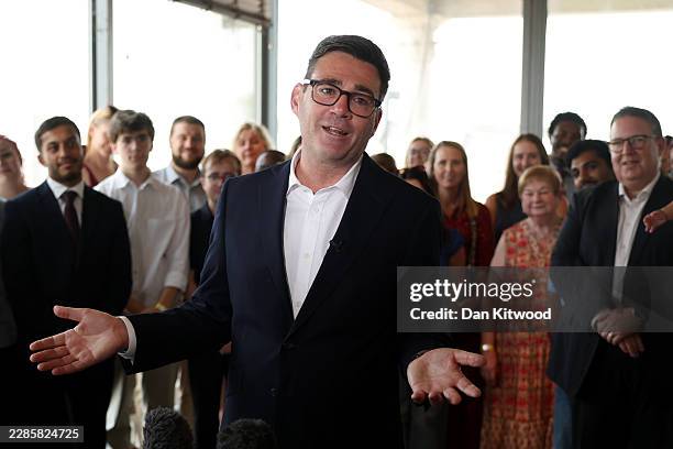 Leader of the Labour Party Andy Burnham gives a speech on Gravesend Town Pier, as he makes his first official visit as leader on July 17, 2026 in...