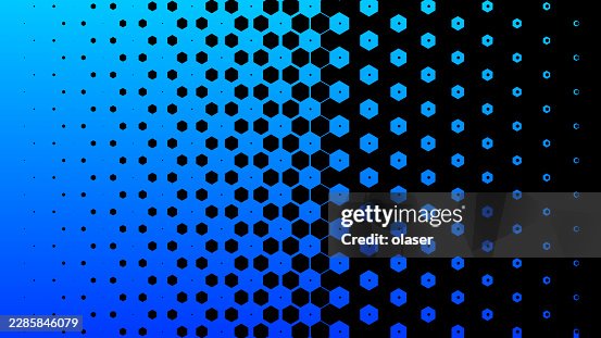 Blue and black hexagonal dots form a digital-style pattern with a left-to-right gradient across a dark background. Blue and black hexagonal dots form a digital-style pattern with a left-to-right gradient across a dark background.