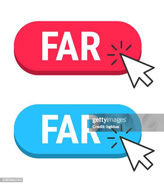 far - red and blue buttons with cursor on white background - long arrow stock illustrations