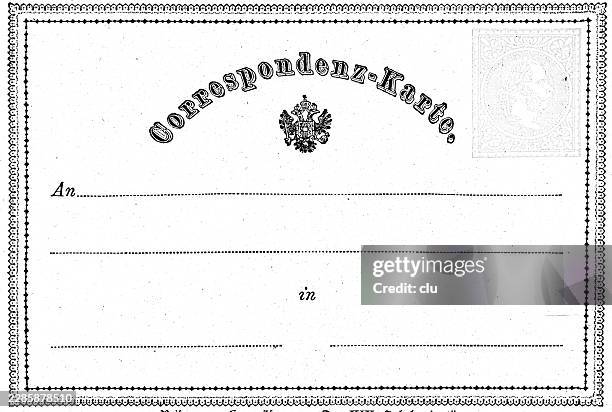 world’s first official postcard – austrian correspondenz-karte introduced on 1 october 1869 - imperial eagle stock illustrations
