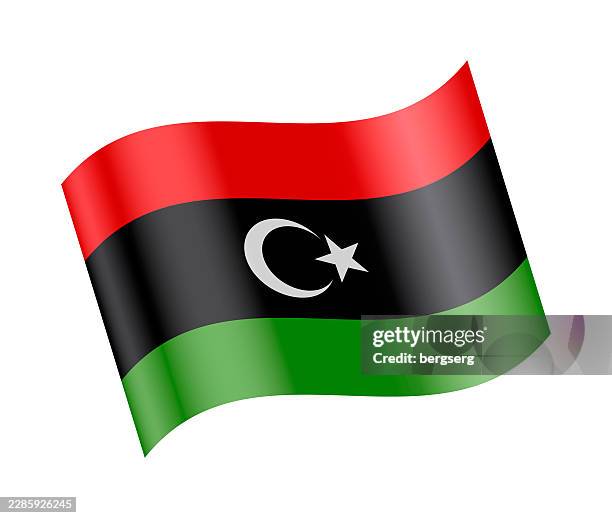 libya national flag waving in the wind. realistic vector illustration - libya flag stock illustrations