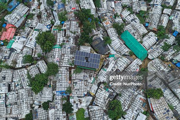 An aerial view shows the Kutupalong Rohingya refugee camp, the world's largest refugee settlement, in Cox's Bazar, Bangladesh, on July 17, 2026....