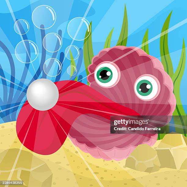 seashell with a pearl under the ocean - conch shell stock illustrations